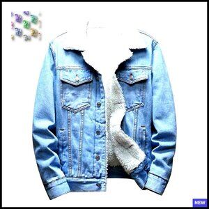 Sherpa Fleece Lined Denim Jacket Warm Winter Trucker Cowboy Jean Jacket